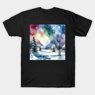 Winter Watercolor Abstract Landscape T-Shirt
